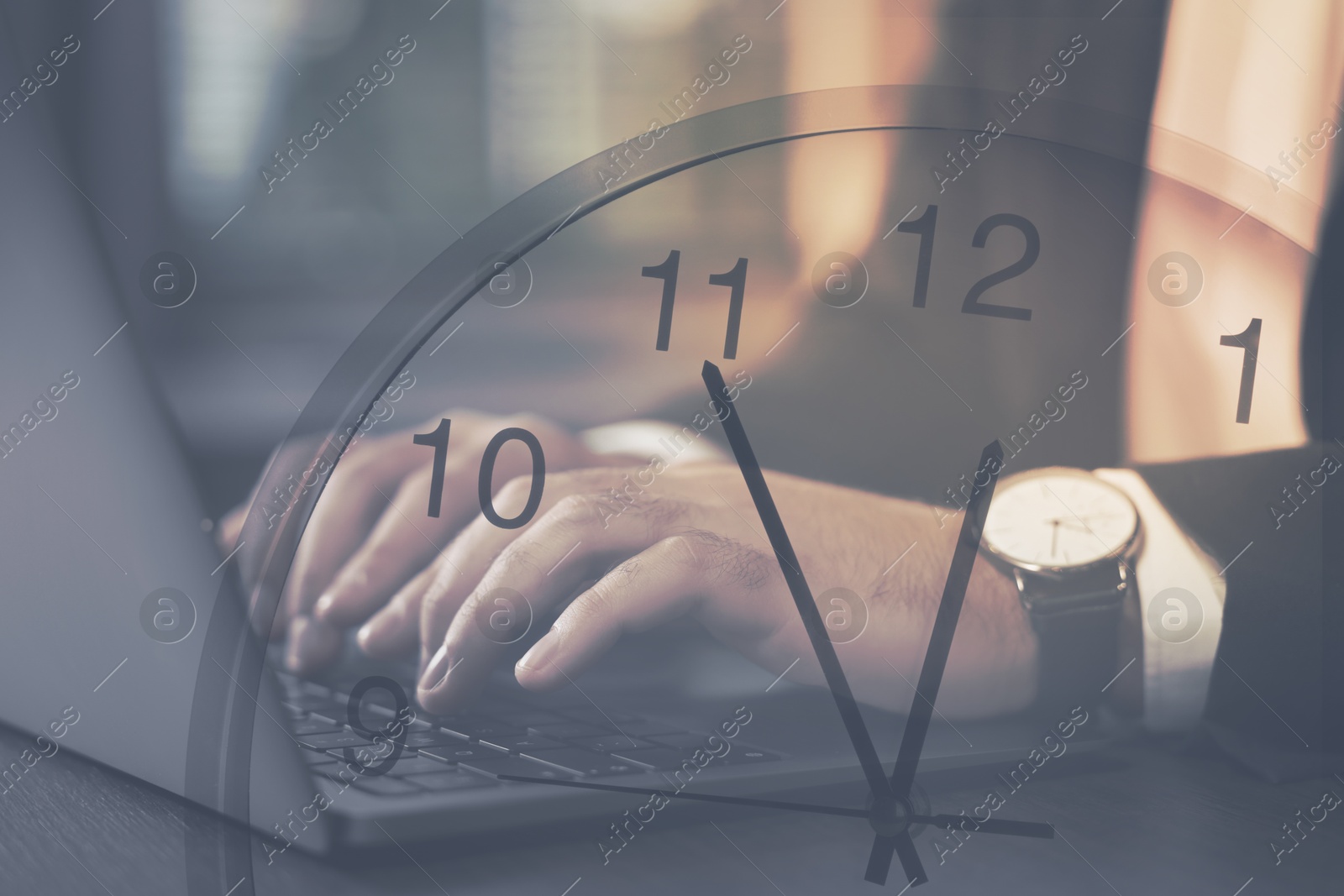 Image of Man and clock, double exposure. Time concept