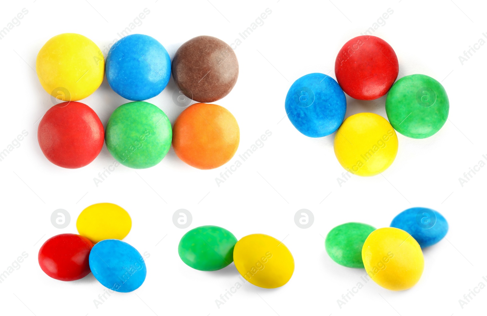 Image of Collage with sweet colorful candies isolated on white
