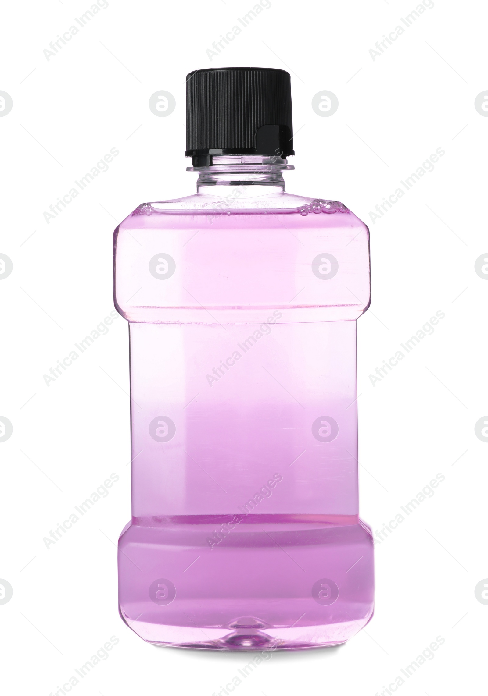 Photo of Bottle with mouthwash for teeth care on white background