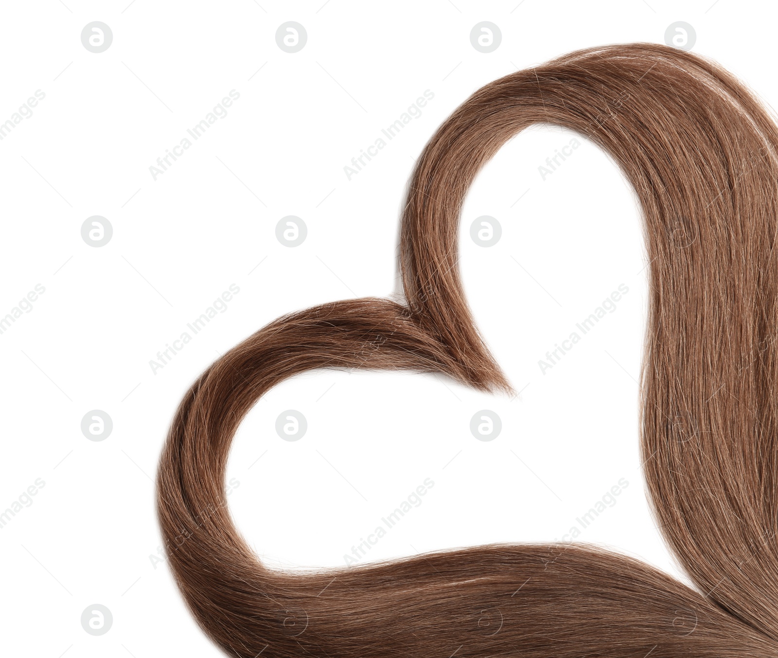 Photo of Heart made of brown hair locks on white background