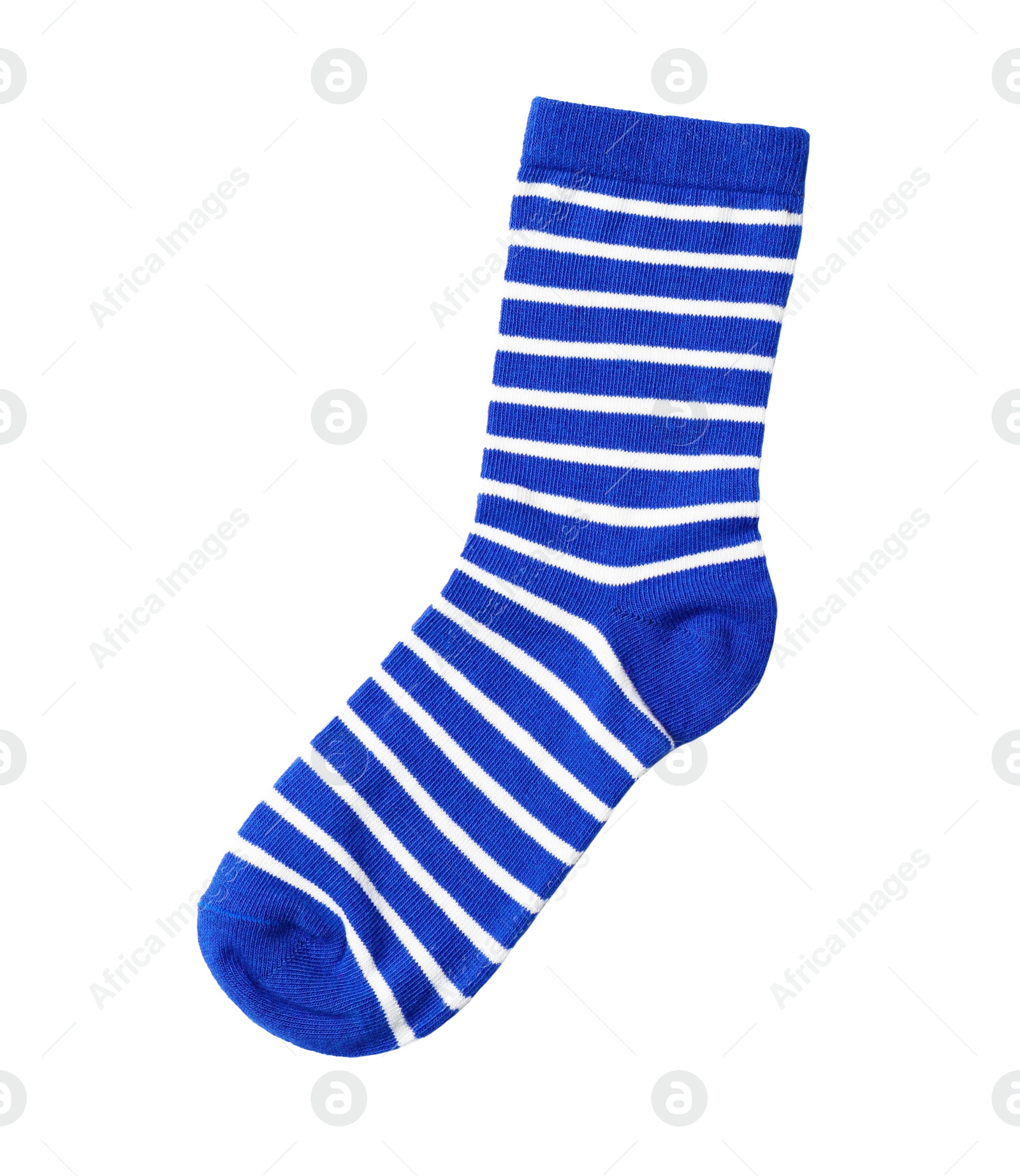 Photo of Cute child sock on white background, top view