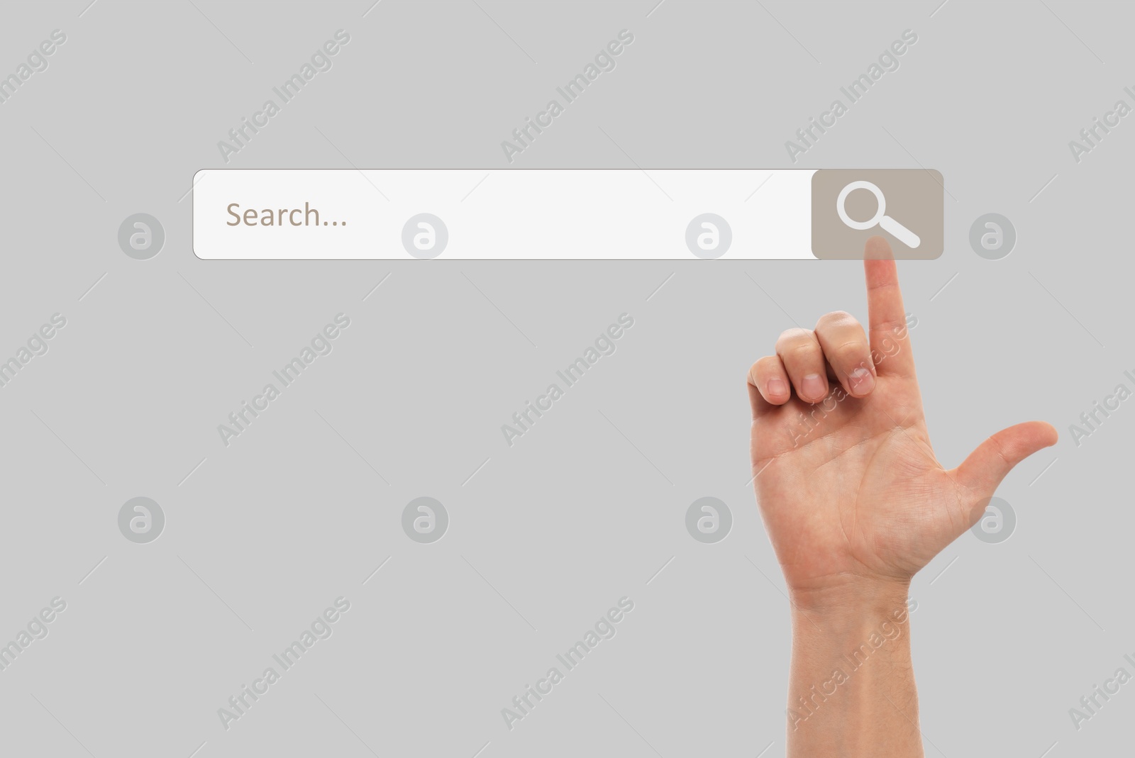 Image of Man using search bar on virtual screen, closeup