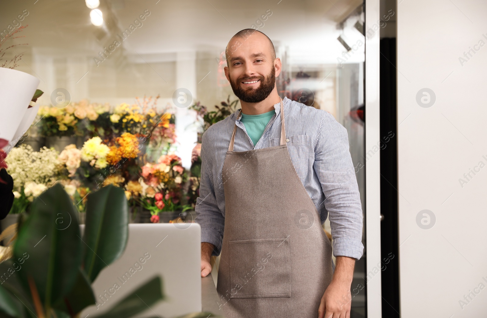 Photo of Professional male florist in apron at workplace