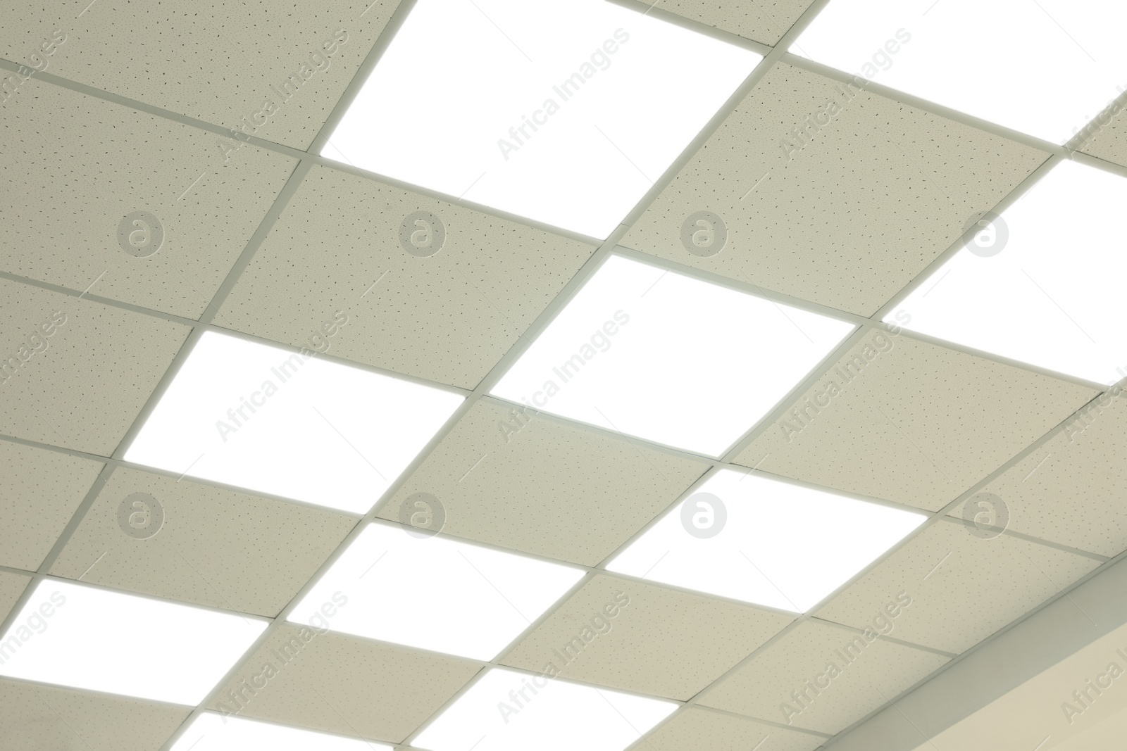 Photo of White ceiling with lighting in office room