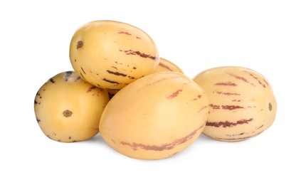 Fresh ripe pepino melons on white background