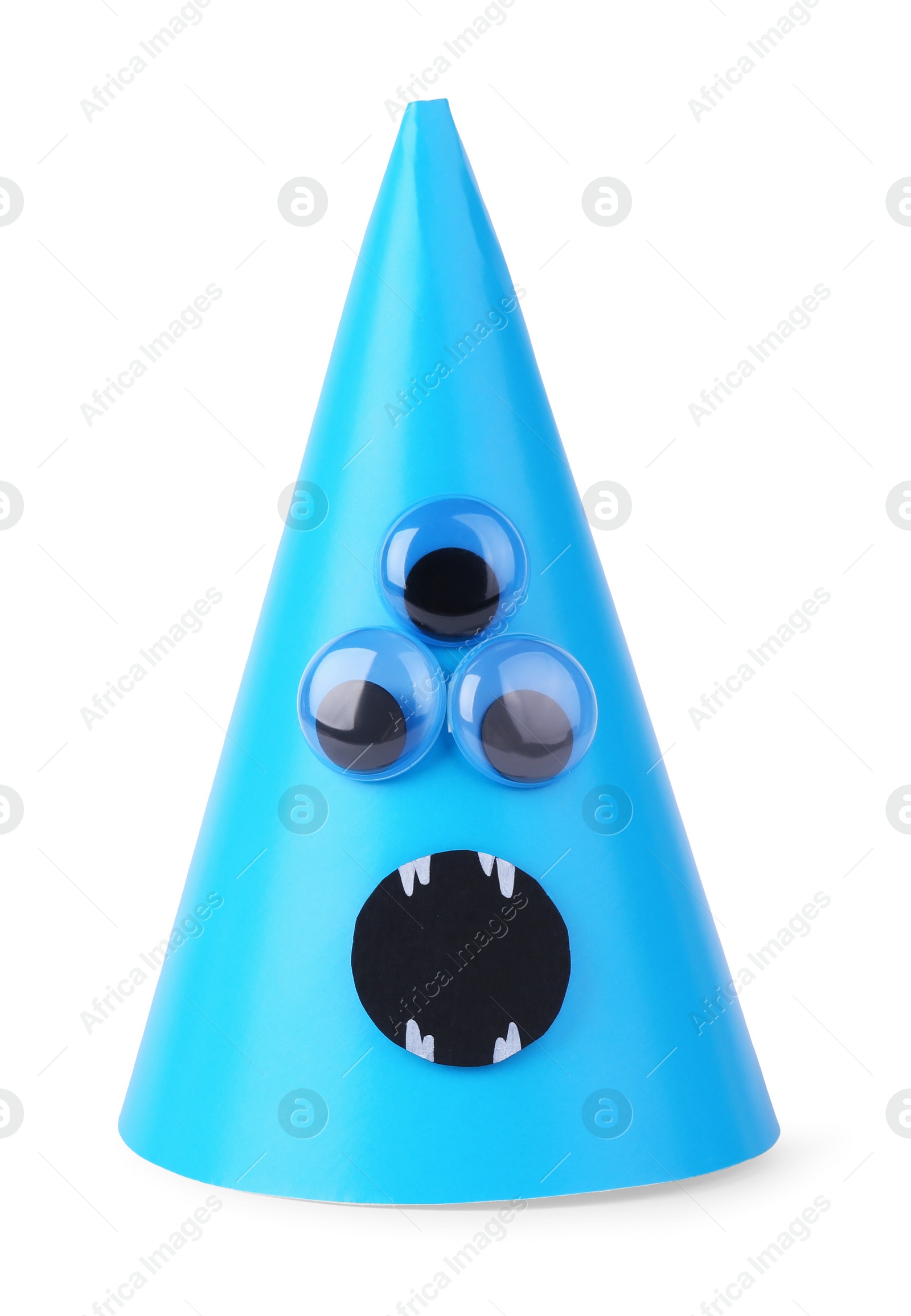 Photo of Funny handmade monster isolated on white. Halloween decoration