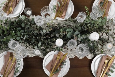 Photo of Stylish elegant table setting for festive dinner, flat lay