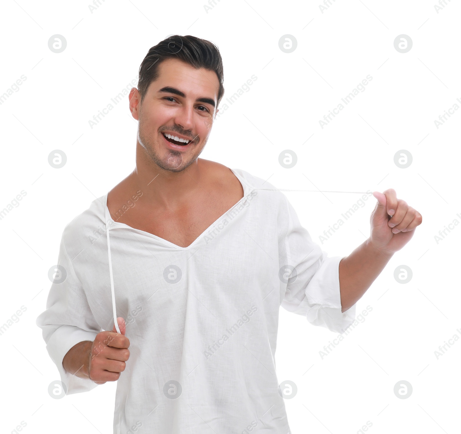 Photo of Portrait of handsome young man on white background