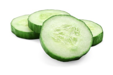 Slices of fresh cucumber isolated on white