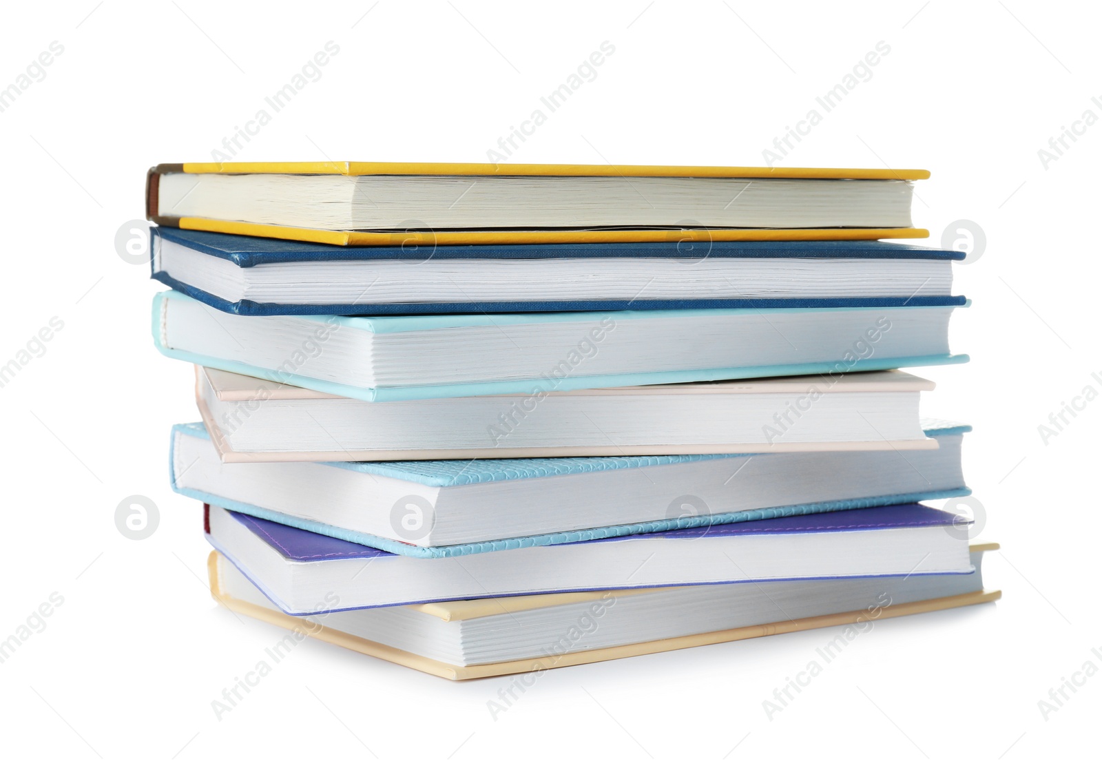 Photo of Stack of hardcover books on white background