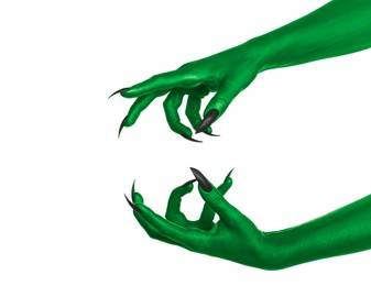 Image of Creepy monster. Green hands with claws isolated on white