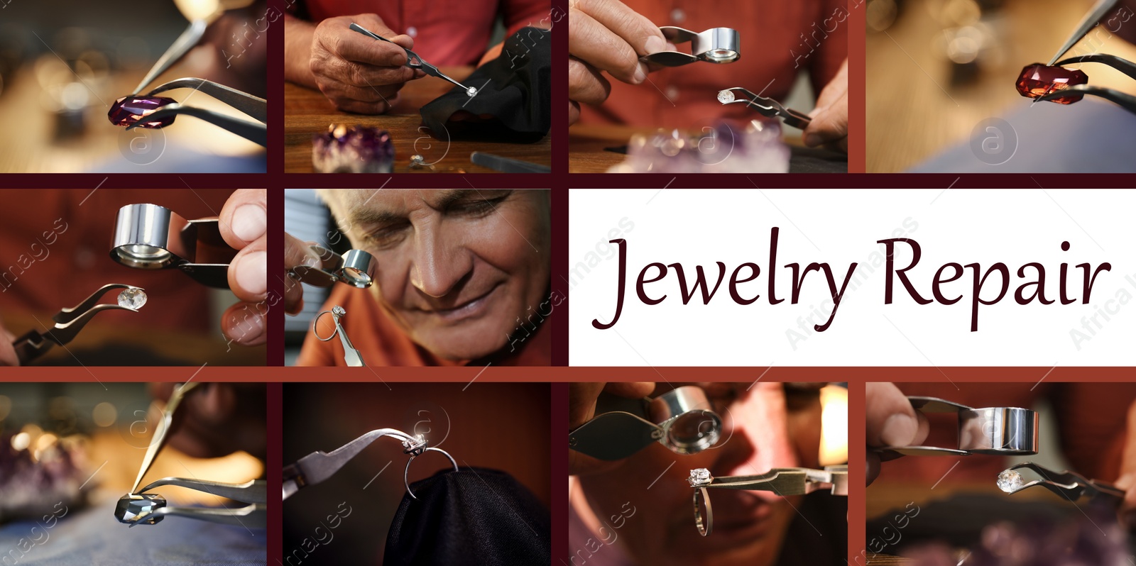 Image of Collage with photos of jewelers at work