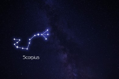 Image of Scorpius (Scorpion) constellation. Stick figure pattern in starry night sky