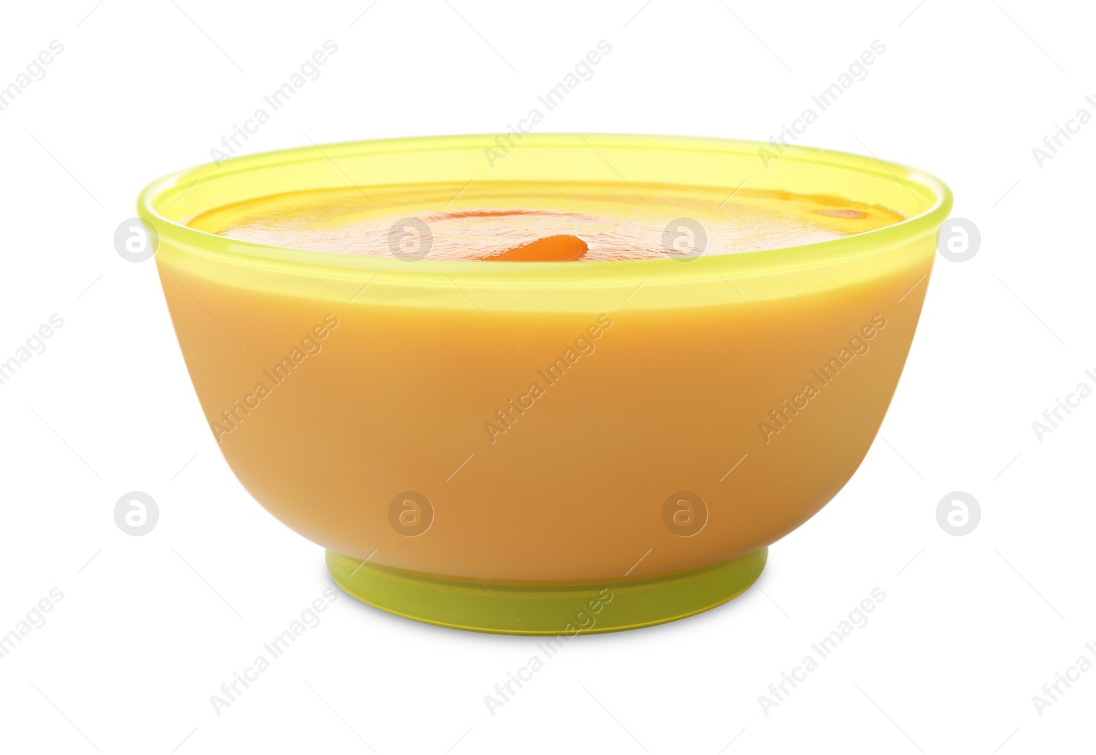 Photo of Tasty baby food in bowl isolated on white