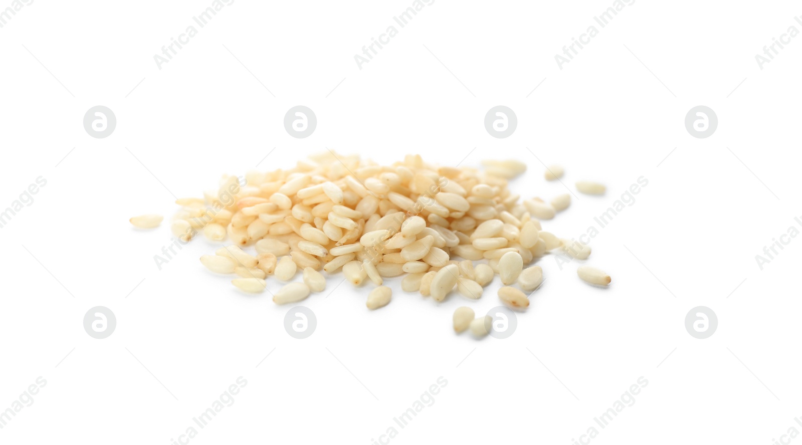 Photo of Pile of sesame seeds on white background