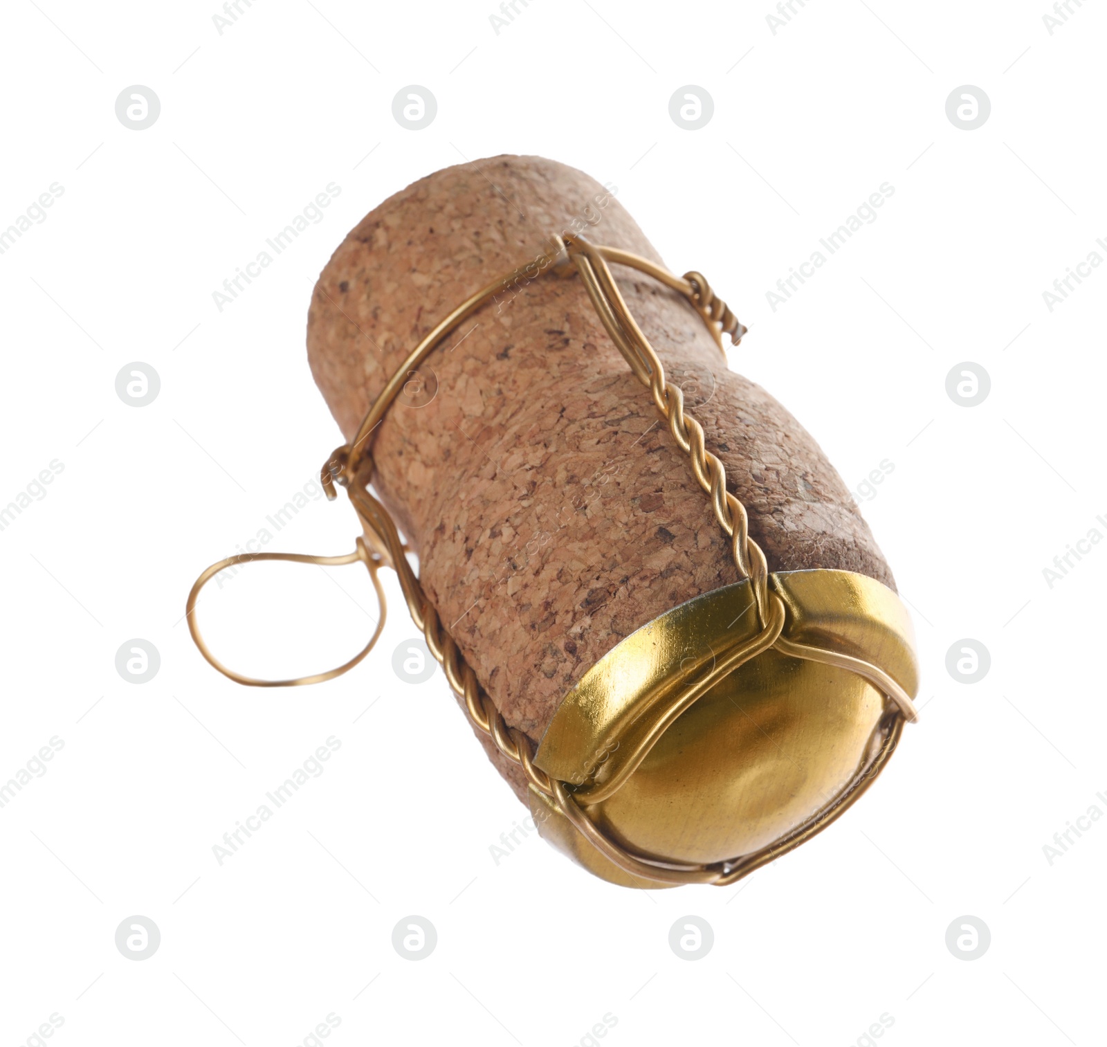 Photo of Cork of sparkling wine and muselet cap isolated on white