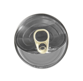 Photo of Open tin can isolated on white, top view