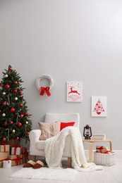 Beautiful living room interior decorated for Christmas