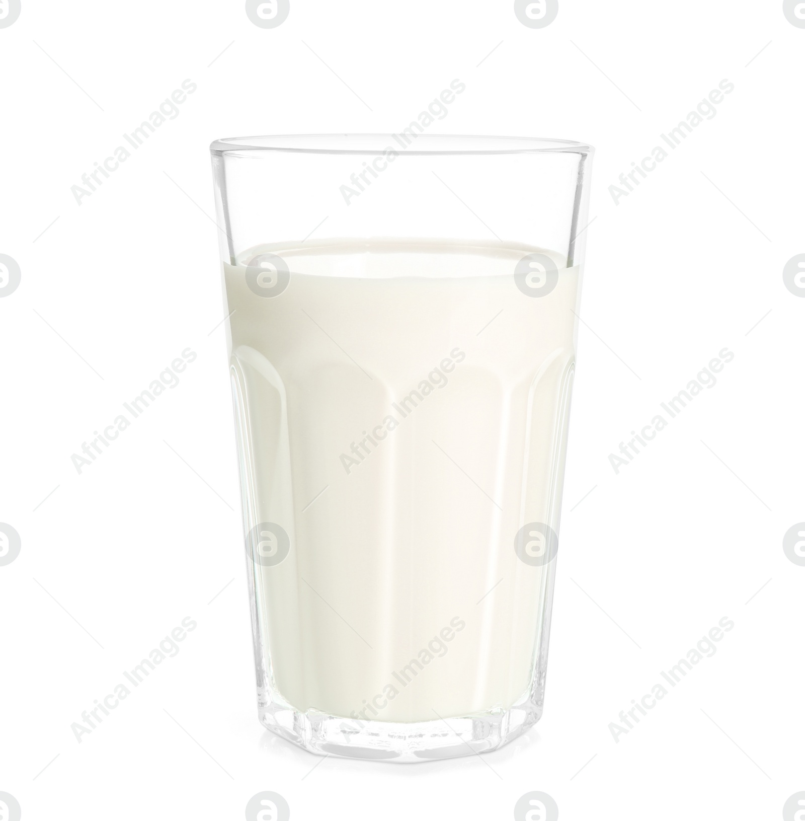 Photo of Glass of milk on white background. Fresh dairy product