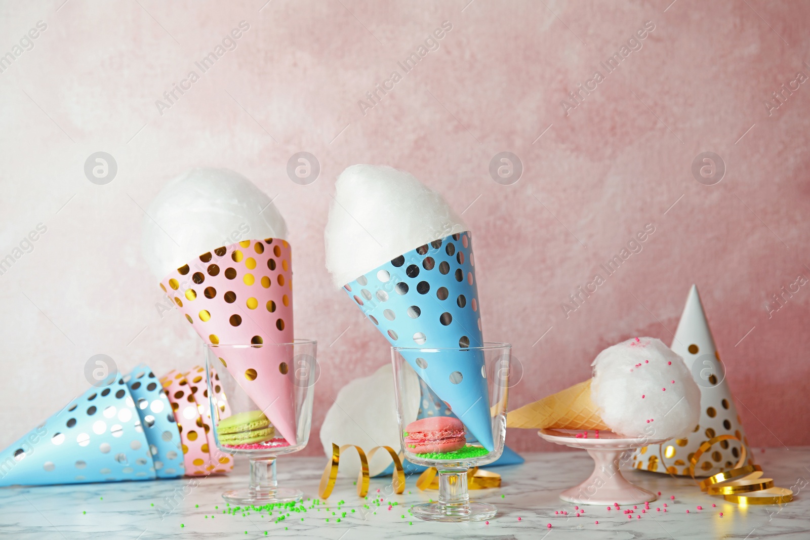 Photo of Cotton candy served on table for party