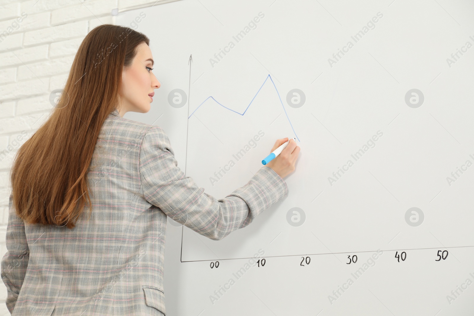 Photo of Professional business trainer near whiteboard in office