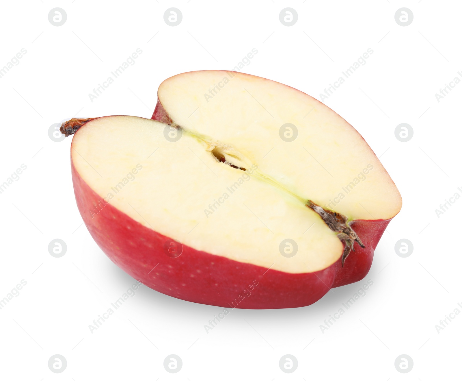 Photo of Half of ripe red apple on white background