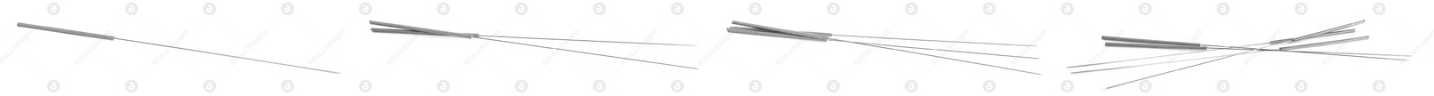 Image of Set with needles for acupuncture on white background. Banner design