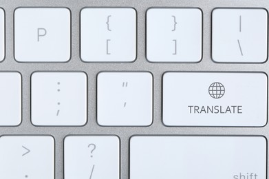 Image of Modern computer keyboard with button for quick translation, top view