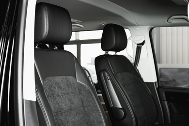 Modern car interior with comfortable leather seats