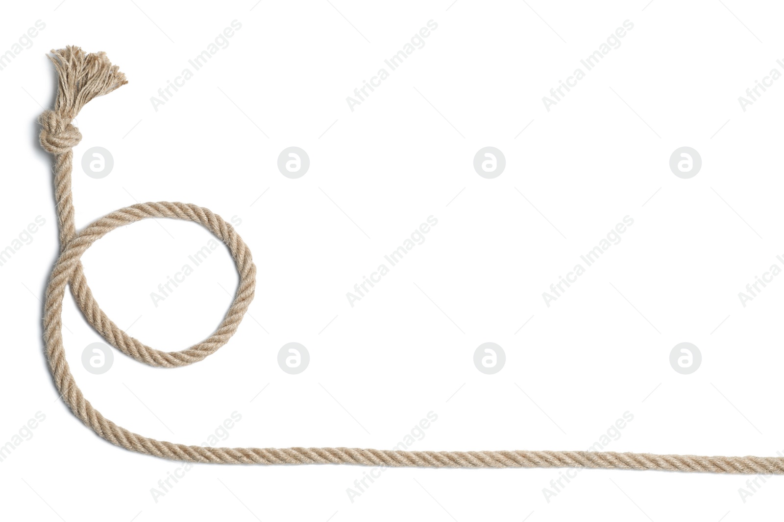 Photo of Frame made of cotton rope on white background, top view with space for text