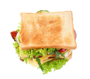 Yummy sandwich isolated on white, above view