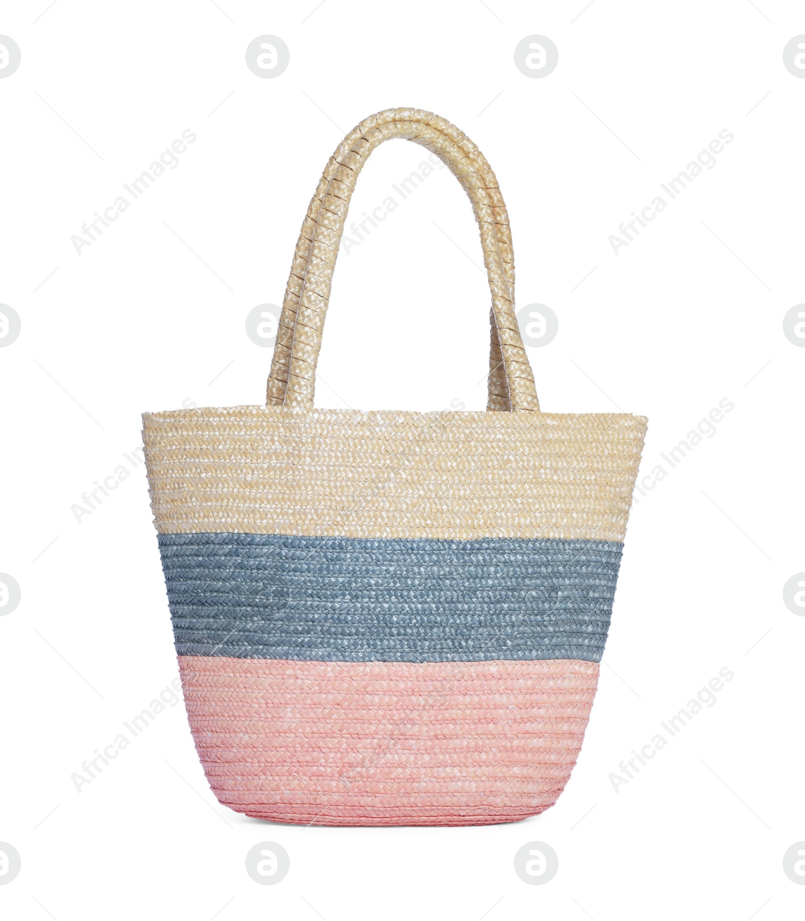 Photo of Stylish striped beach bag isolated on white