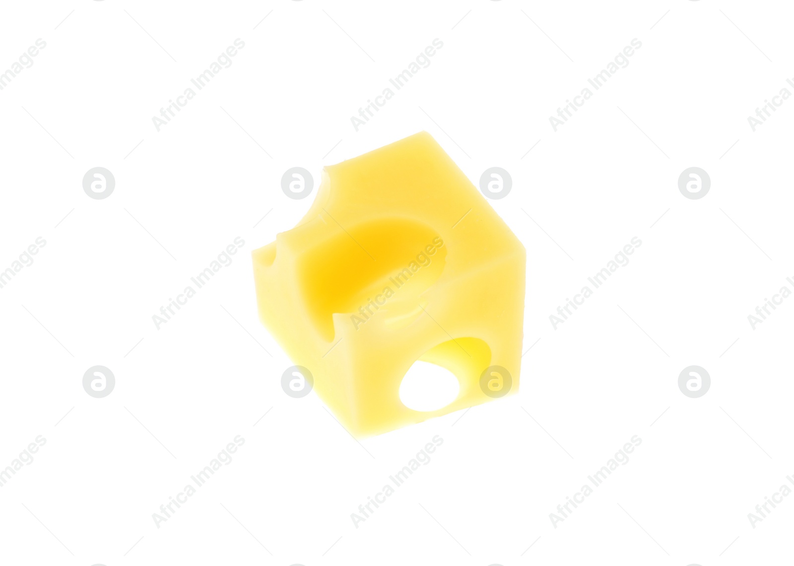 Photo of Cube of delicious cheese isolated on white