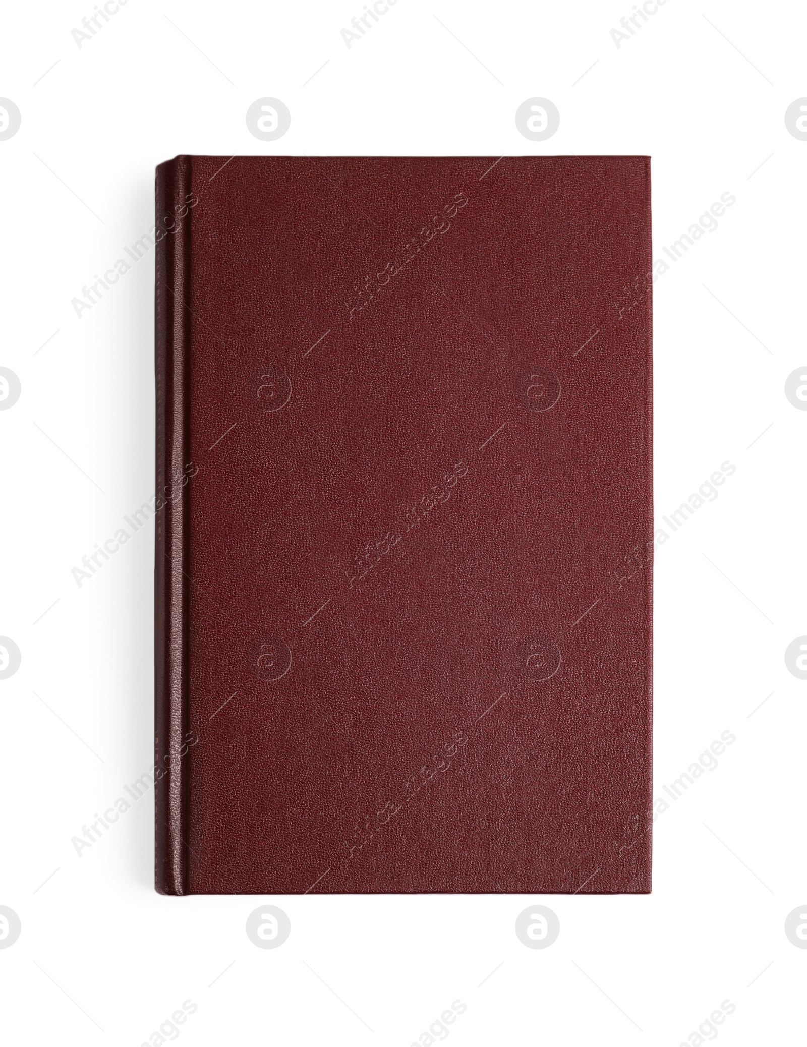 Photo of Book with blank brown cover on white background, top view