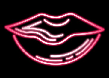 Red lips glowing neon sign on black background