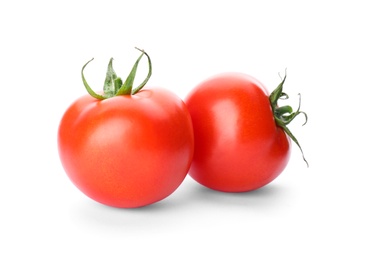 Fresh ripe red tomatoes on white background