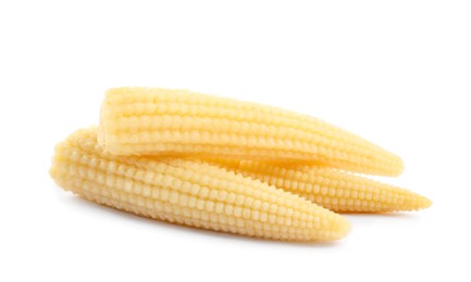 Photo of Fresh baby corn cobs on white background