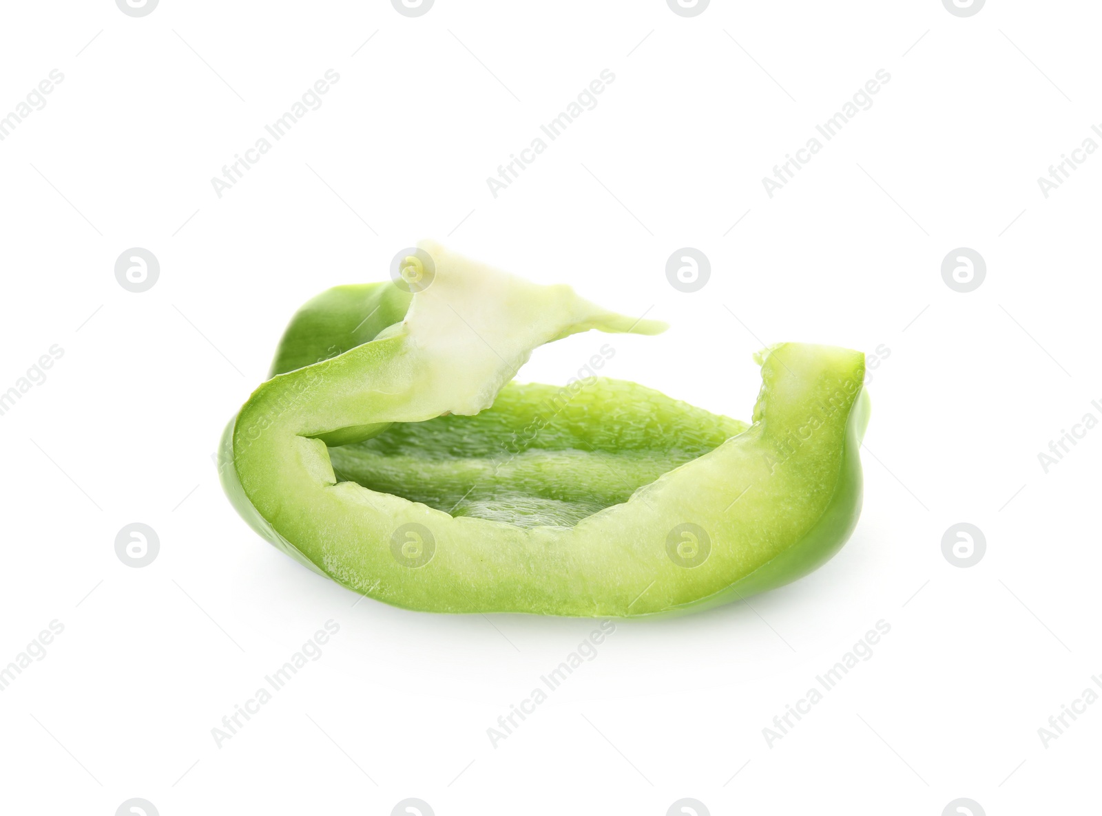 Photo of Slice of ripe paprika pepper on white background