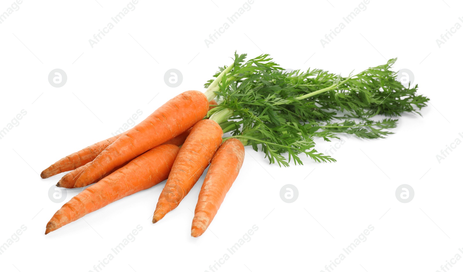 Photo of Fresh ripe carrots on white background. Wholesome vegetable