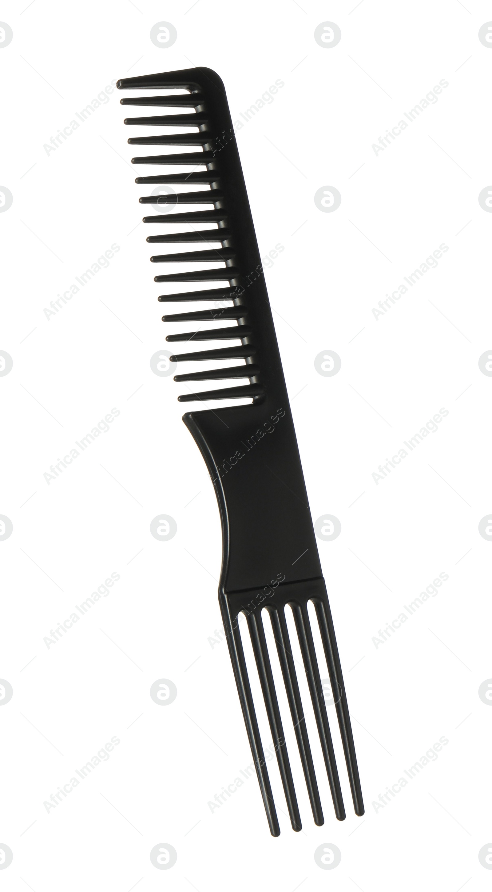 Photo of Hairdresser tool. Black hair comb isolated on white