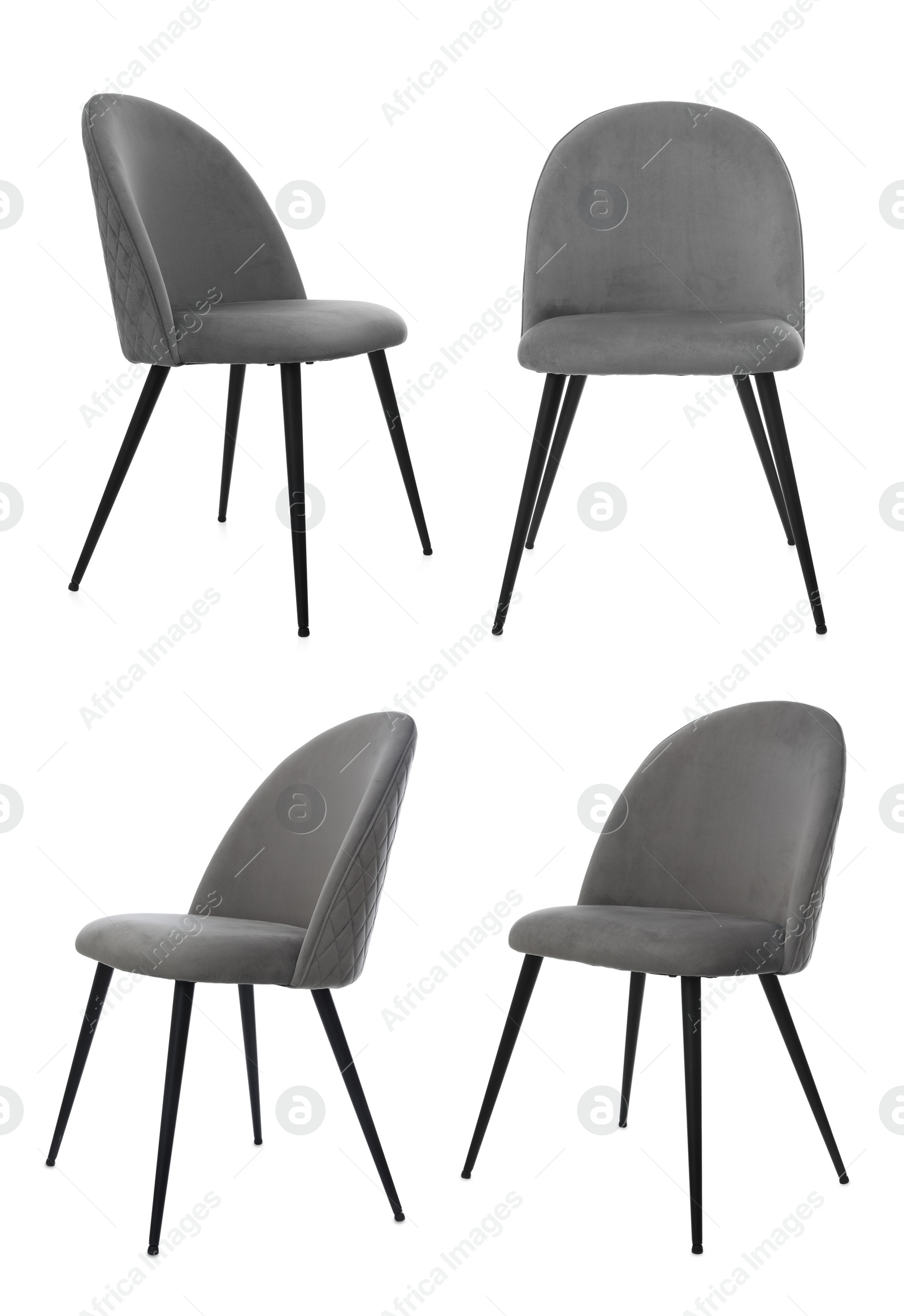 Image of Set with comfortable grey chairs on white background