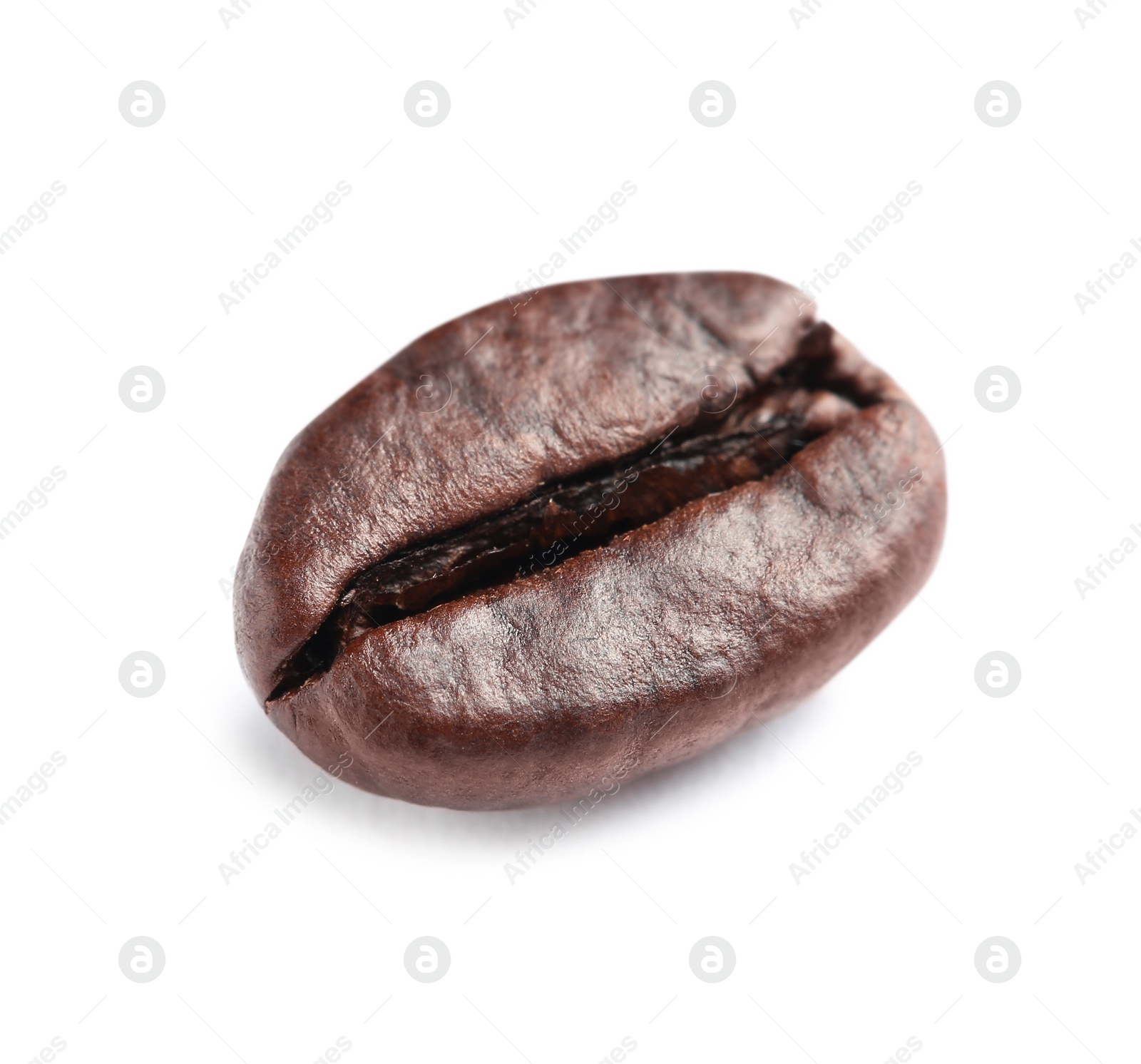 Photo of Single roasted coffee bean on white background