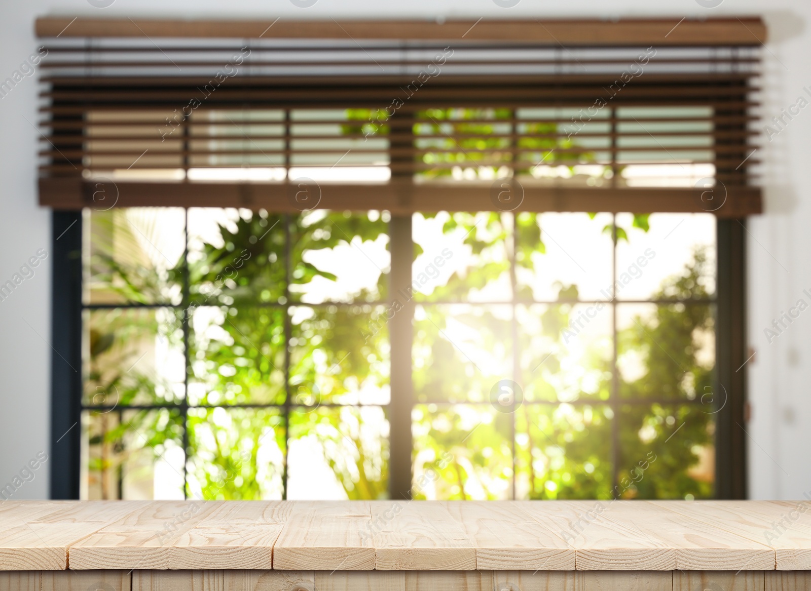 Image of Empty wooden surface in room. Mockup for design