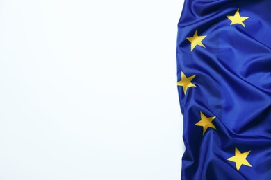 Flag of European Union on white background, top view. Space for text