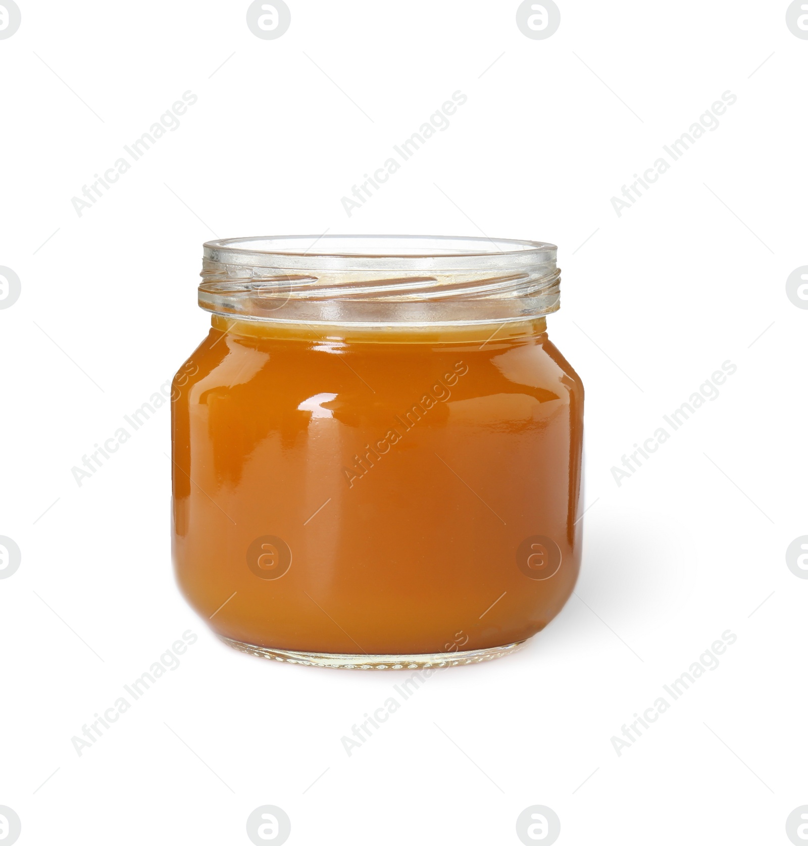 Photo of Baby food. Tasty healthy puree in jar isolated on white