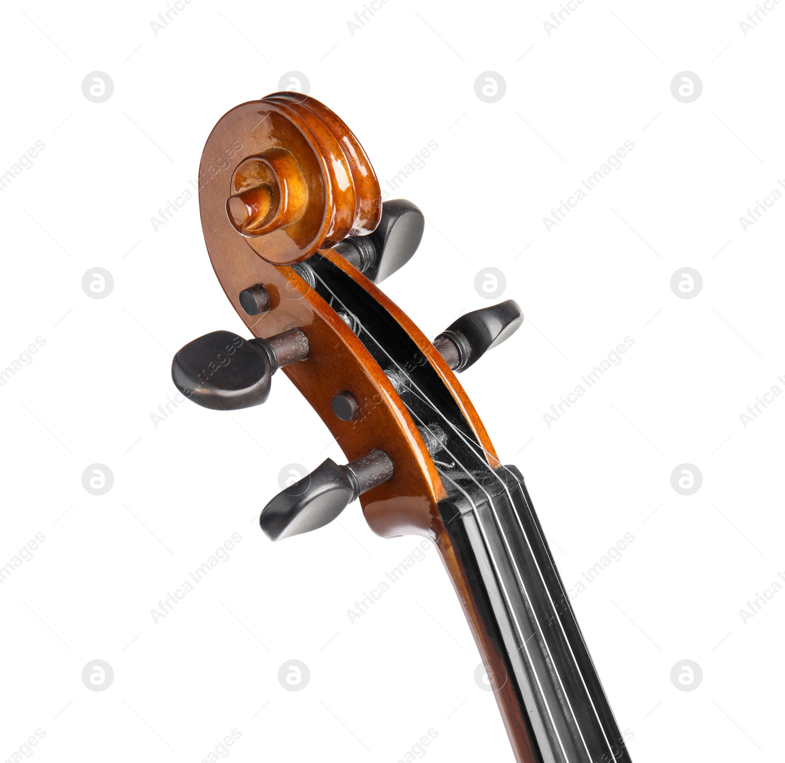 Photo of Beautiful classic violin isolated on white, closeup. Musical instrument