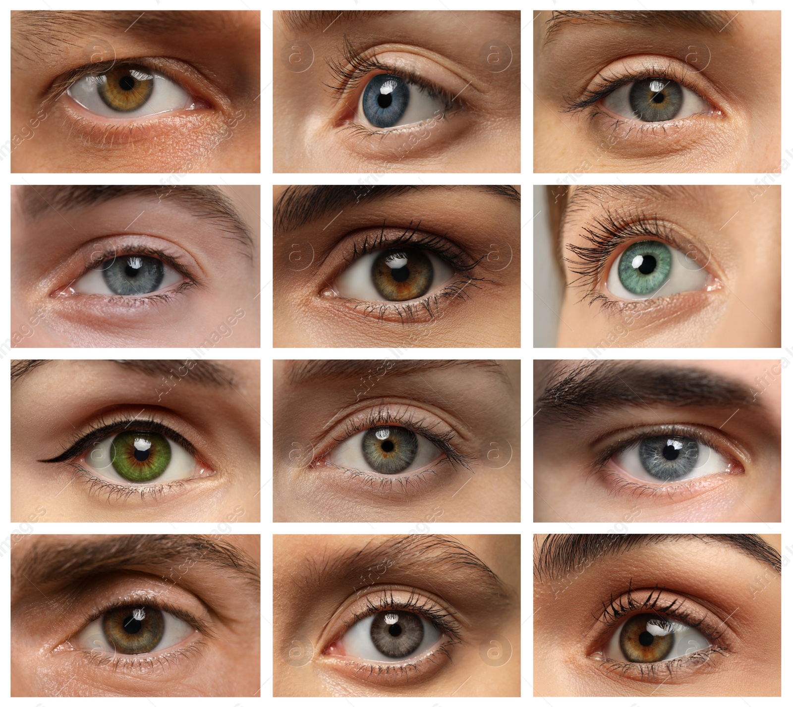 Image of Collage with photos of people with beautiful eyes of different colors