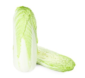 Photo of Whole and half of Chinese cabbages isolated on white