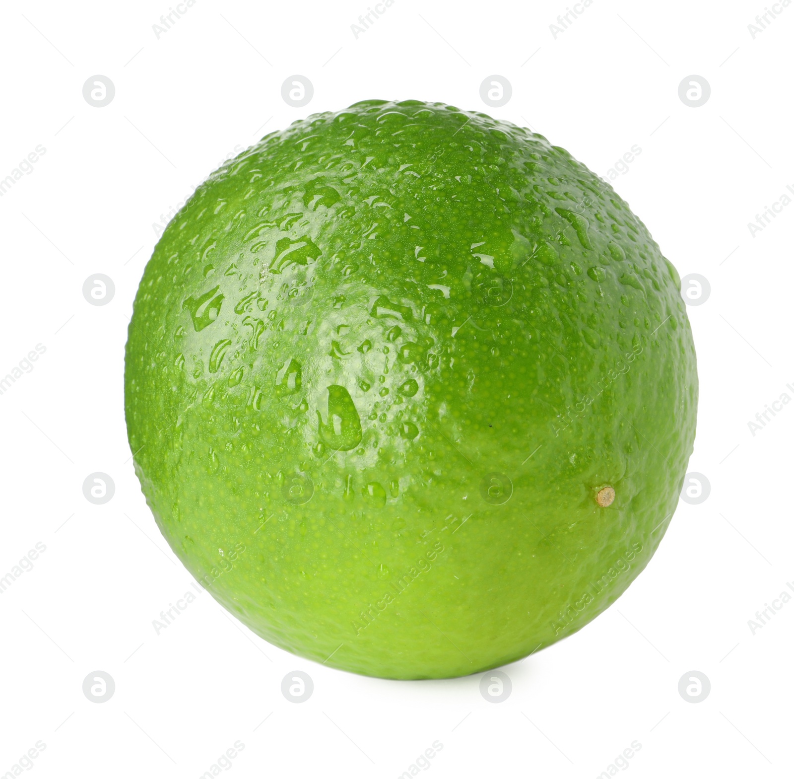 Photo of Fresh green ripe lime with water drops isolated on white