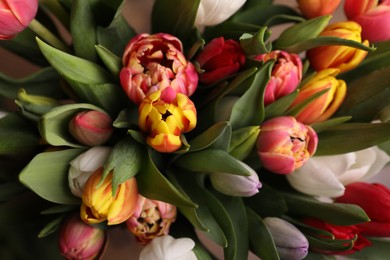 Beautiful bouquet of colorful tulip flowers, closeup